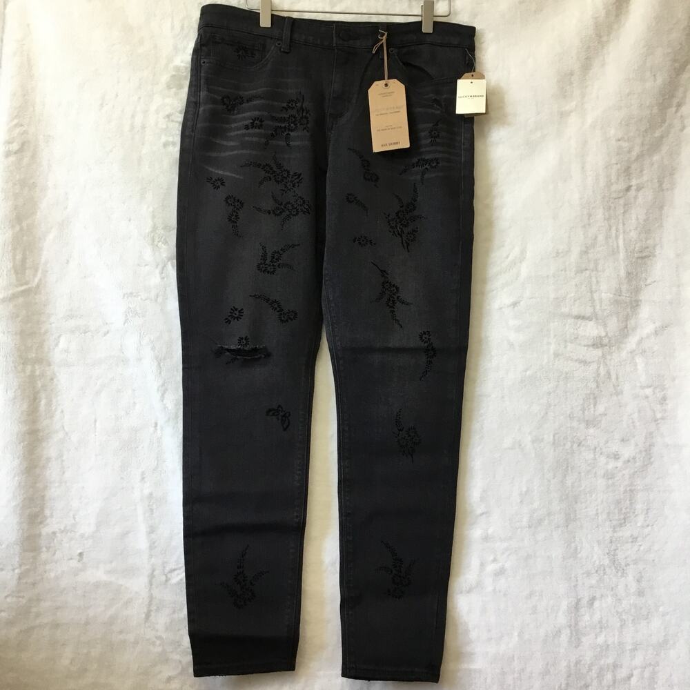 Lucky Brand Black Ava Skinny Jeans with Velvet Floral Detail - Picture 5 of 8
